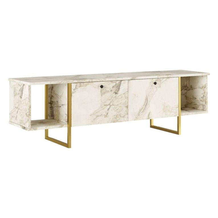 Porta TV bianco e oro 160x40x47h cm 2 ante - Adalberta