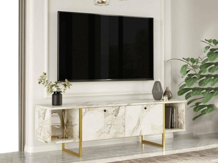 Porta TV bianco e oro 160x40x47h cm 2 ante - Adalberta