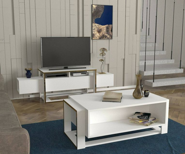 Porta TV bianco e oro 160x46x49h cm in legno - Jo