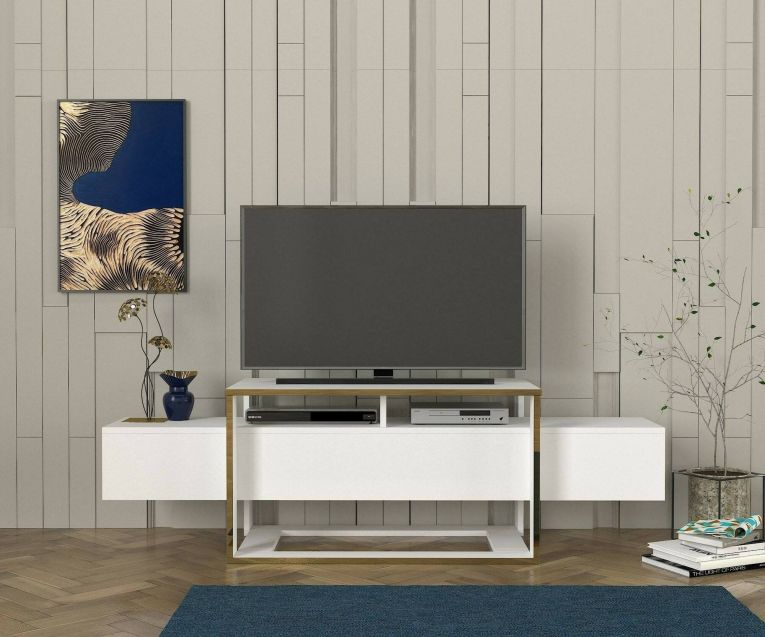 Porta TV bianco e oro 160x46x49h cm in legno - Jo