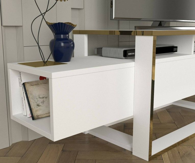 Porta TV bianco e oro 160x46x49h cm in legno - Jo
