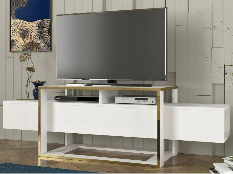 Porta TV bianco e oro 160x46x49h cm in legno - Jo