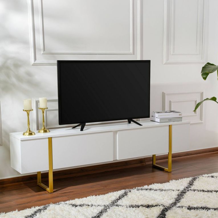 Porta TV bianco e oro 180x29x50h cm 2 ante - Lilith