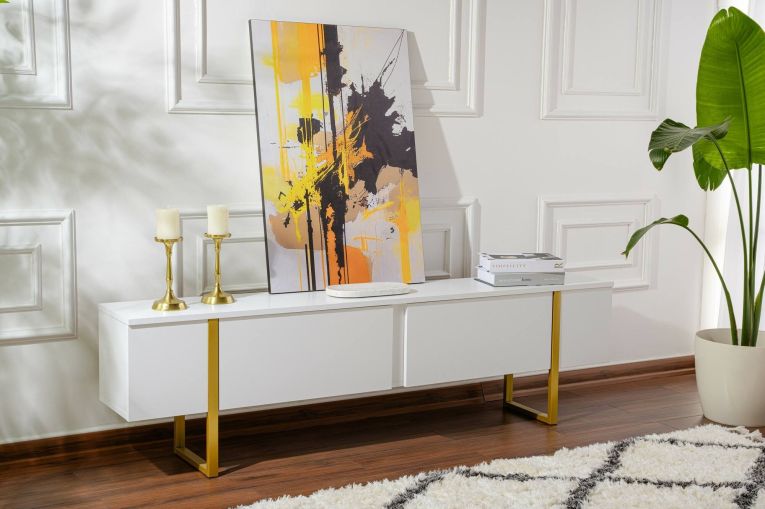 Porta TV bianco e oro 180x29x50h cm 2 ante - Lilith