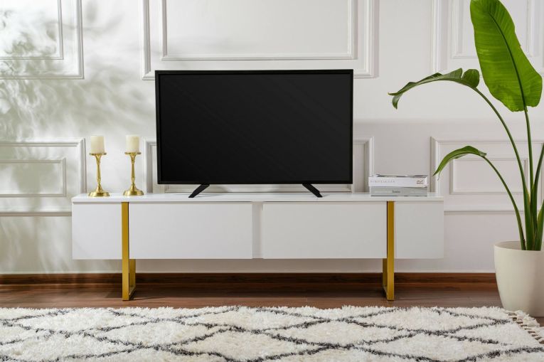 Porta TV bianco e oro 180x29x50h cm 2 ante - Lilith