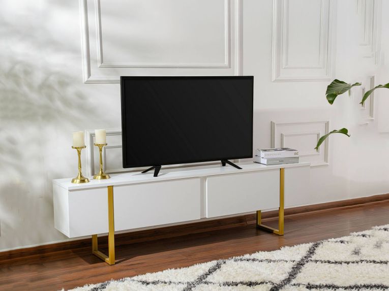 Porta TV bianco e oro 180x29x50h cm 2 ante - Lilith