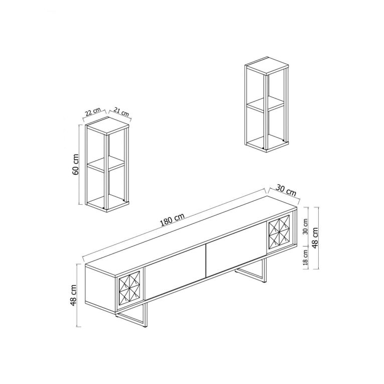 Porta TV bianco e oro 180x30x48h cm modulabile - Artinay