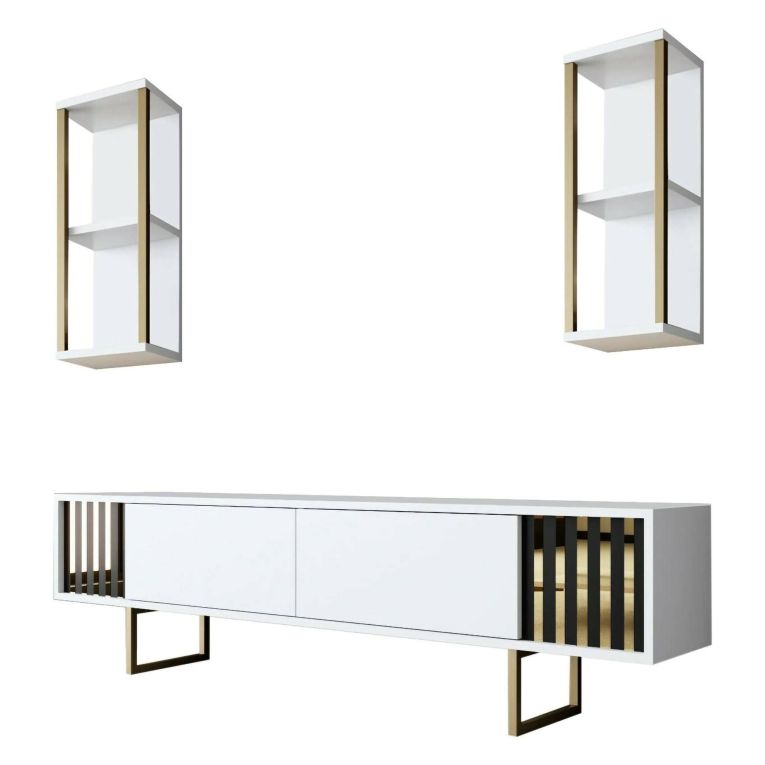 Porta TV bianco e oro 180x30x48h cm modulabile - Artinay