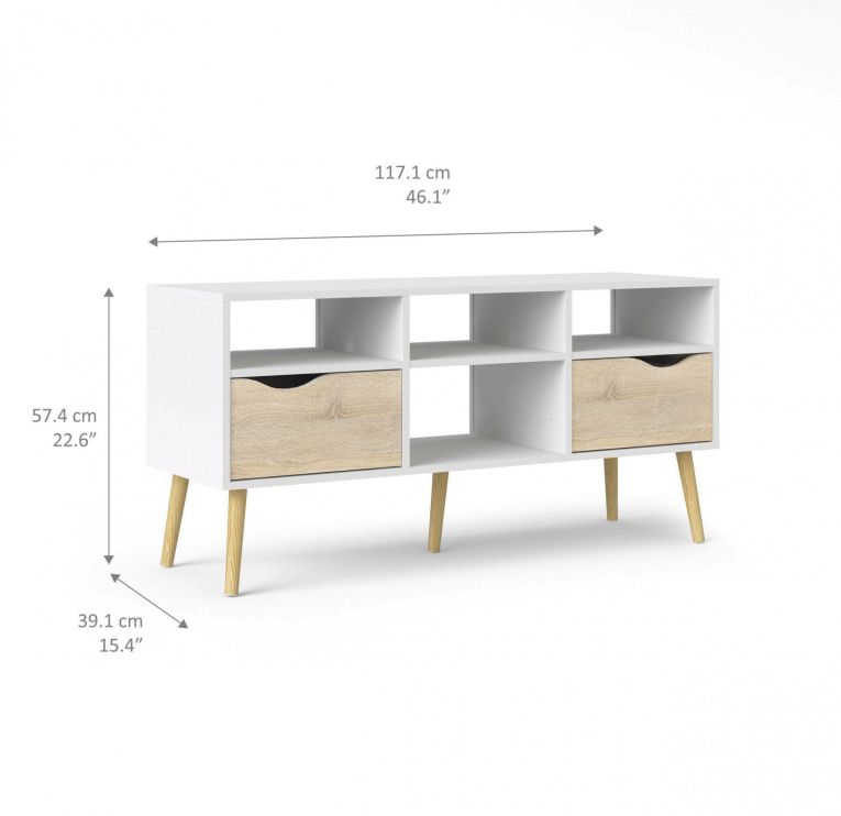 Porta TV bianco e quercia 117x39x57h cm in legno - Aliani
