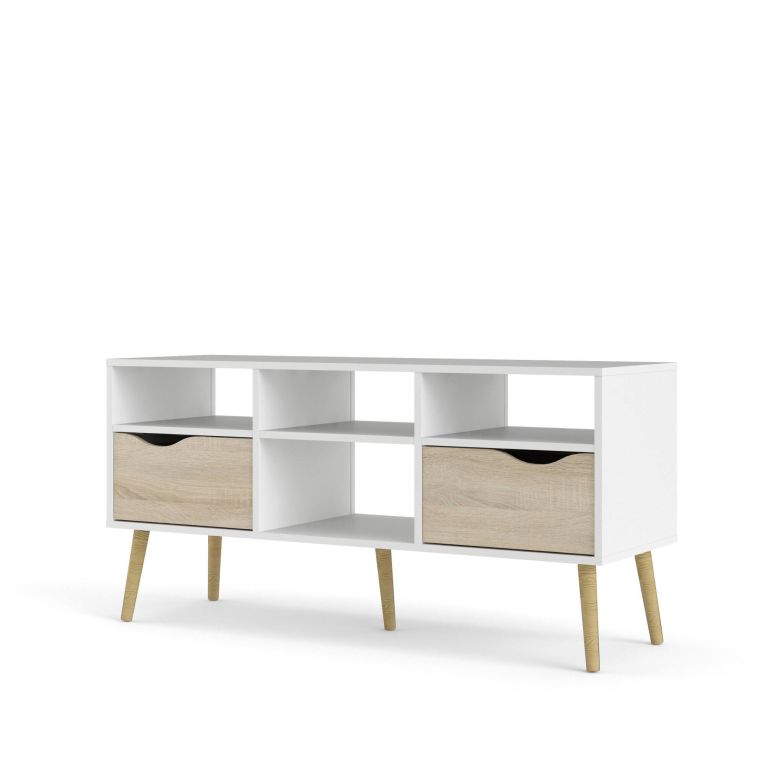 Porta TV bianco e quercia 117x39x57h cm in legno - Aliani