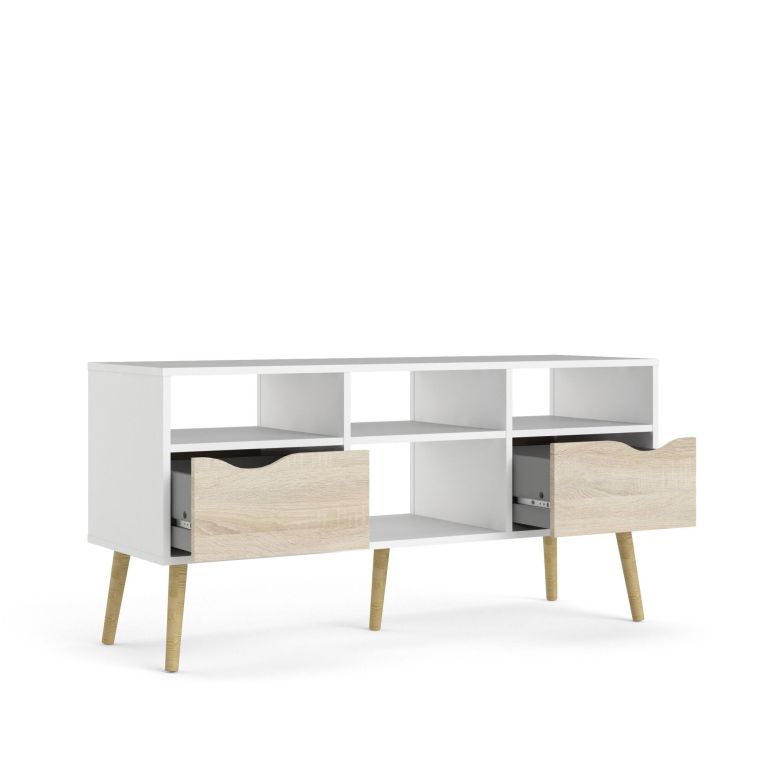 Porta TV bianco e quercia 117x39x57h cm in legno - Aliani