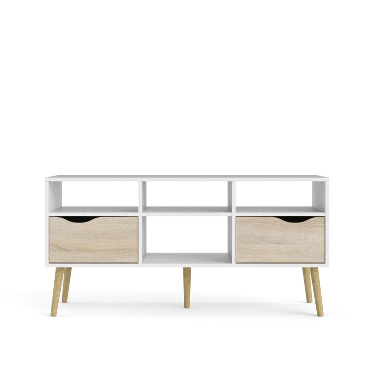 Porta TV bianco e quercia 117x39x57h cm in legno - Aliani