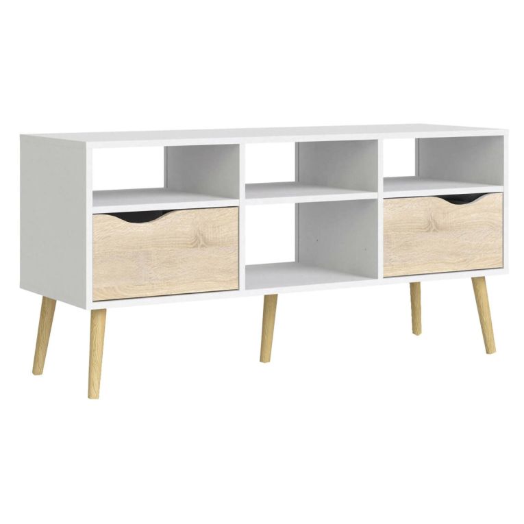 Porta TV bianco e quercia 117x39x57h cm in legno - Aliani