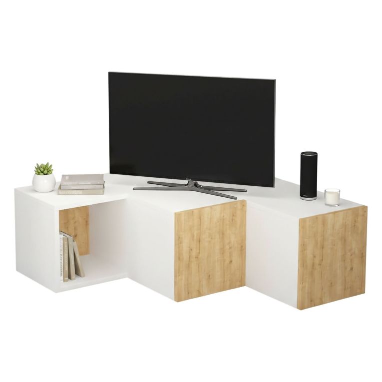 Porta TV bianco e quercia 90x92x32h cm 2 ante - Malachie