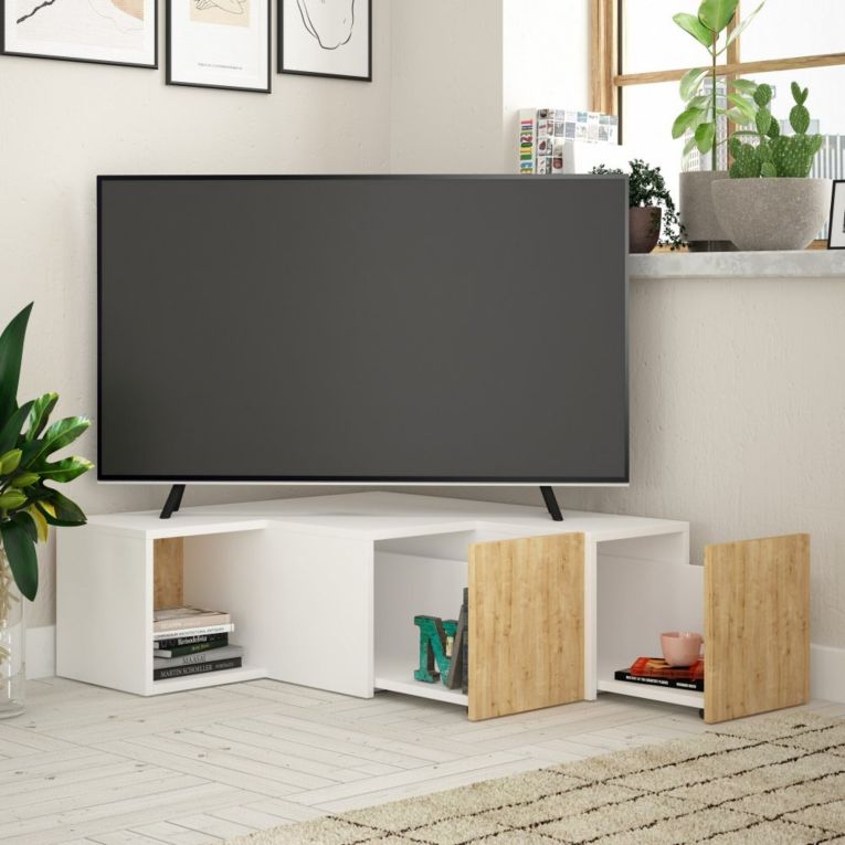 Porta TV bianco e quercia 90x92x32h cm 2 ante - Malachie