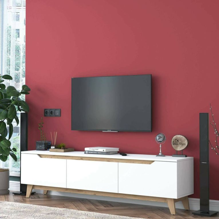 Porta TV bianco e rovere 180x35x48h cm 3 ante - Apatite