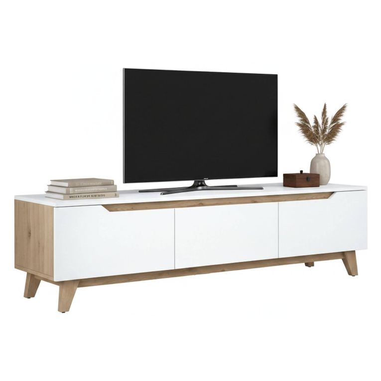 Porta TV bianco e rovere 180x35x48h cm 3 ante - Apatite