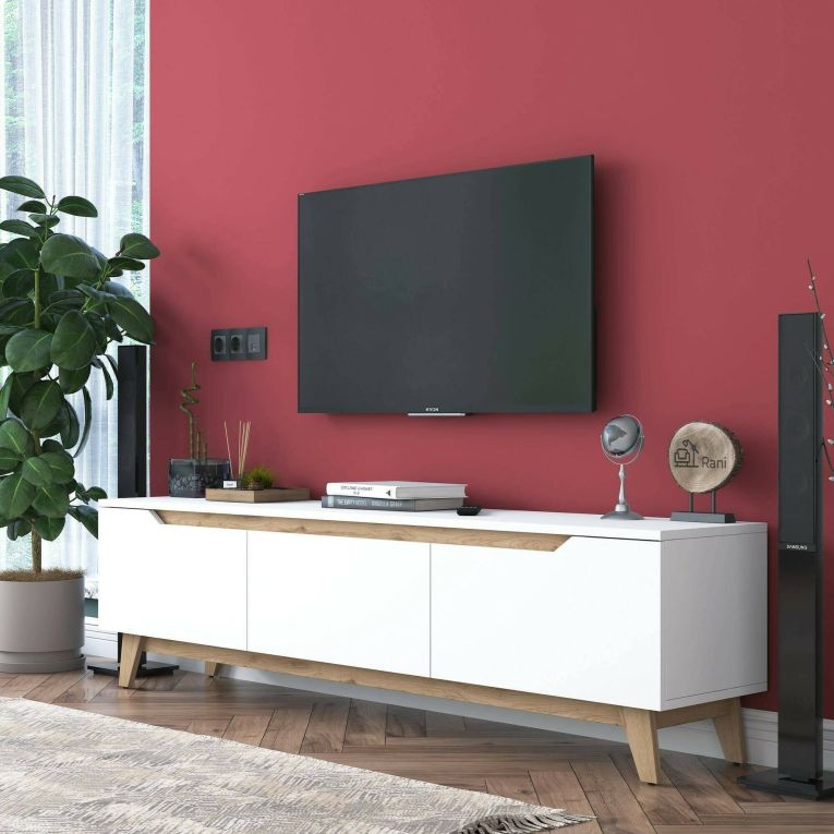 Porta TV bianco e rovere 180x35x48h cm 3 ante - Apatite