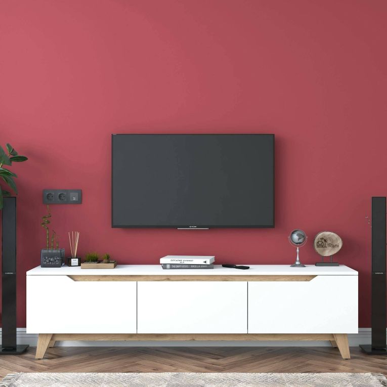 Porta TV bianco e rovere 180x35x48h cm 3 ante - Apatite