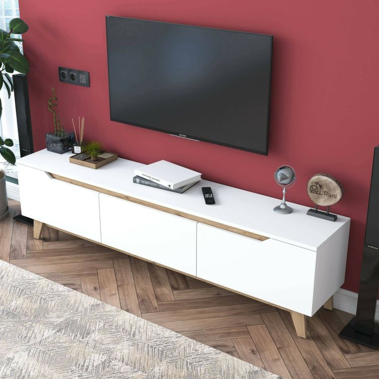 Porta TV bianco e rovere 180x35x48h cm 3 ante - Apatite