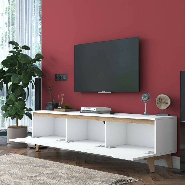 Porta TV bianco e rovere 180x35x48h cm 3 ante - Apatite