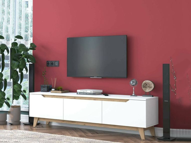 Porta TV bianco e rovere 180x35x48h cm 3 ante - Apatite