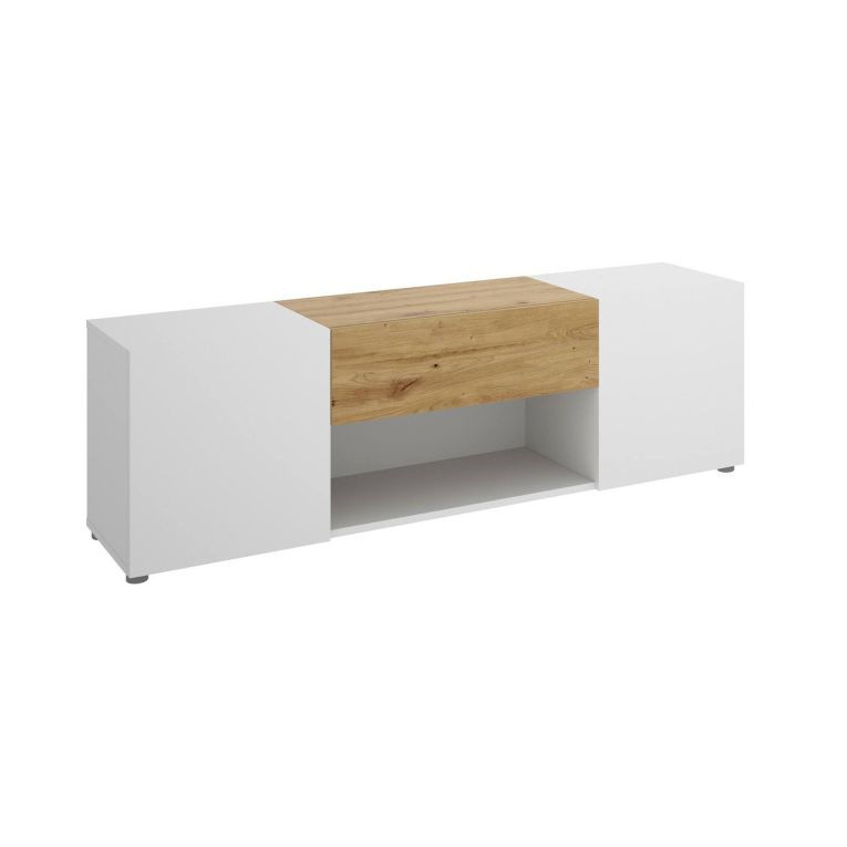 Porta TV bianco e rovere nodi 138x35x44h cm 2 ante e 1 cassetto - Acik