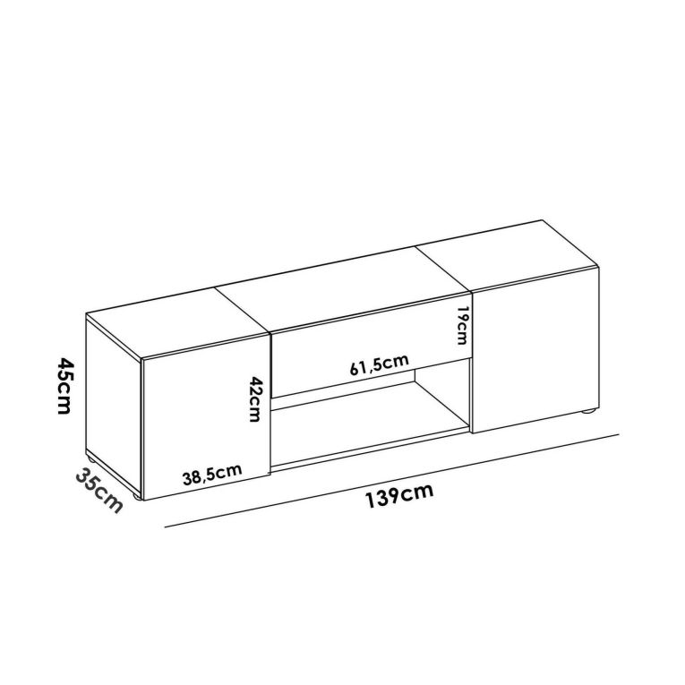 Porta TV bianco e rovere nodi 138x35x44h cm 2 ante e 1 cassetto - Acik