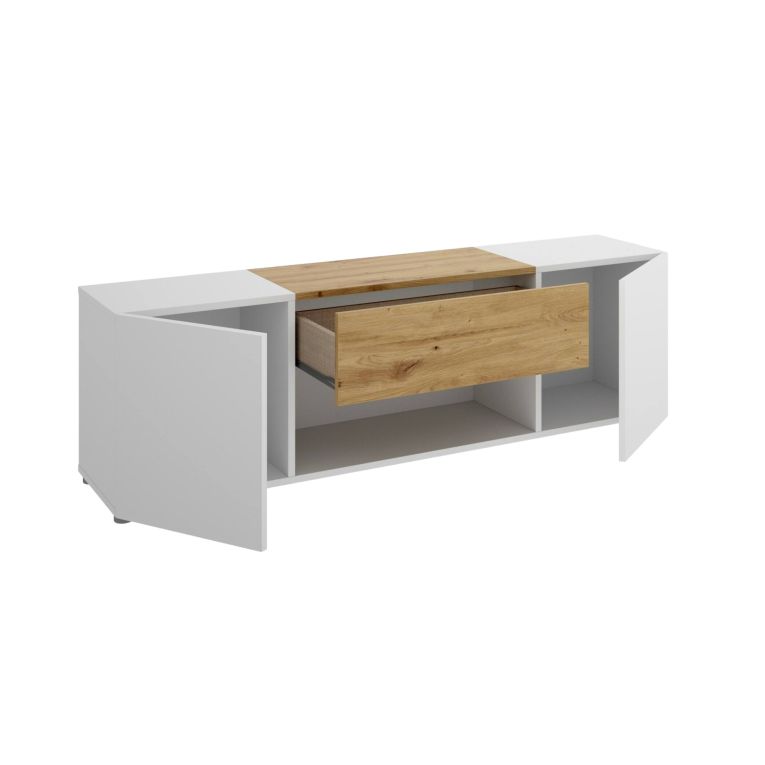 Porta TV bianco e rovere nodi 138x35x44h cm 2 ante e 1 cassetto - Acik