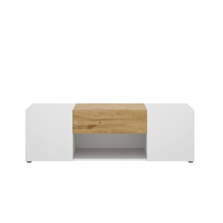 Porta TV bianco e rovere nodi 138x35x44h cm 2 ante e 1 cassetto - Acik