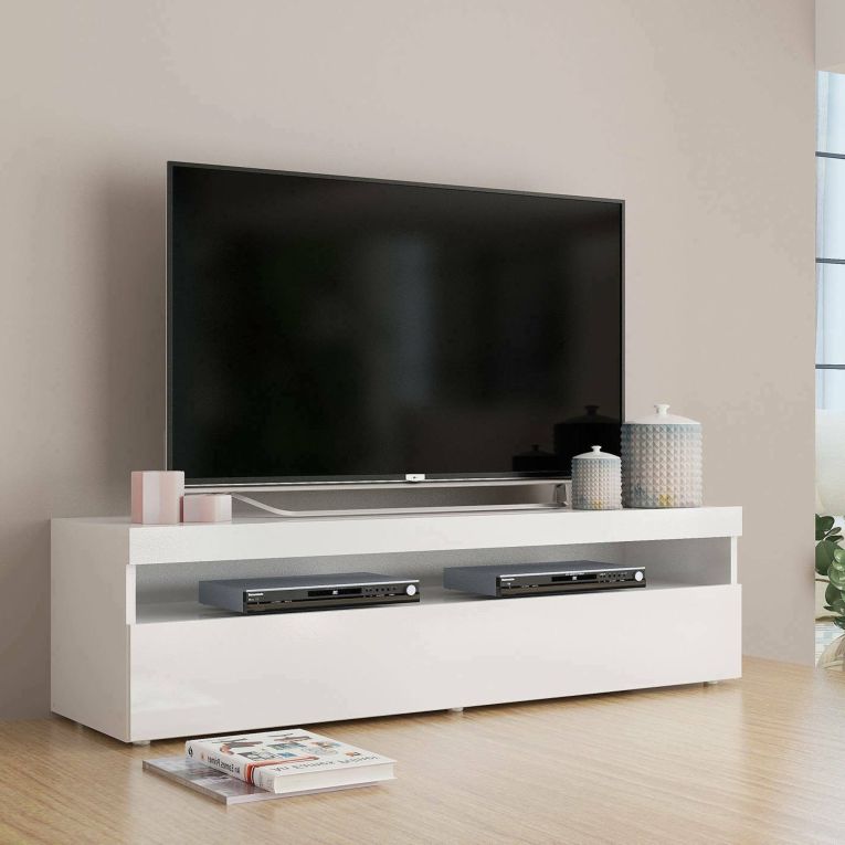 Porta TV bianco lucido 130x45x36h cm in legno - Adelicia