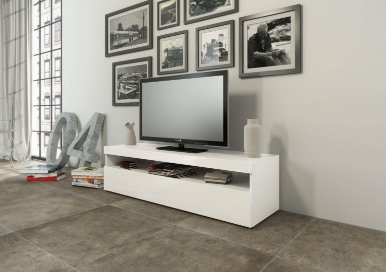 Porta TV bianco lucido 130x45x36h cm in legno - Adelicia