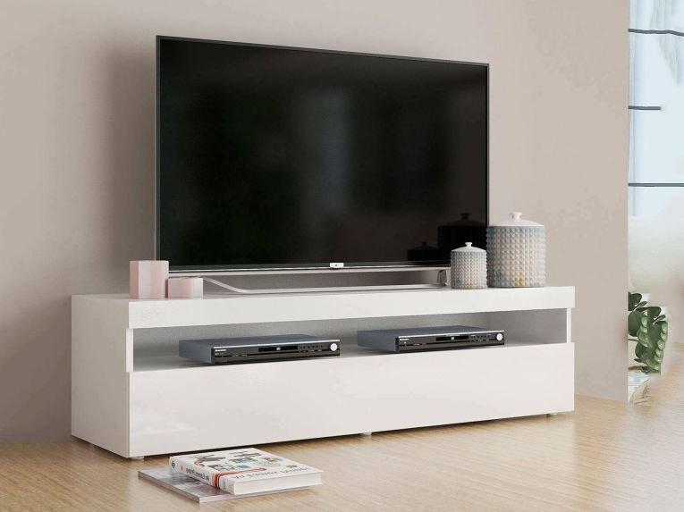 Porta TV bianco lucido 130x45x36h cm in legno - Adelicia