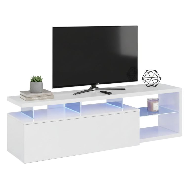 Porta TV bianco lucido 150x41x50h cm in legno - Amiuty