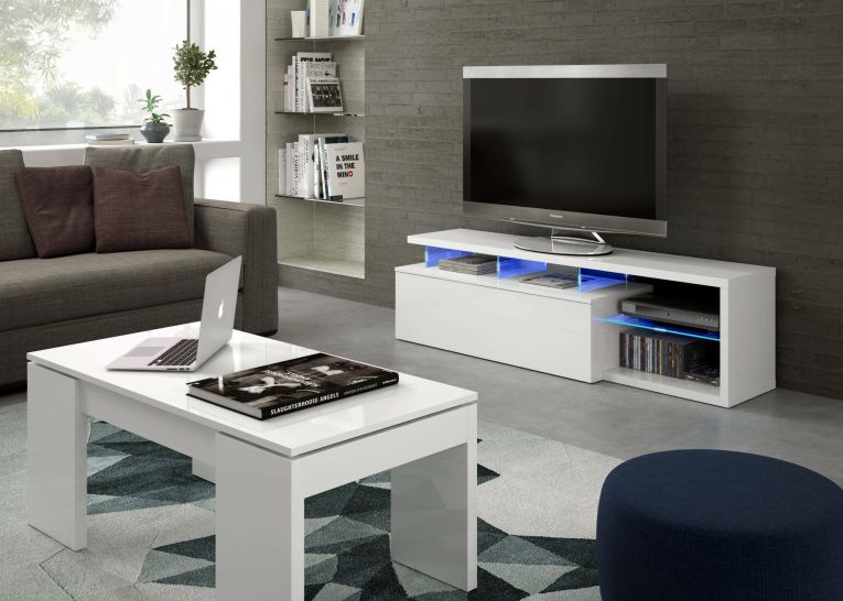 Porta TV bianco lucido 150x41x50h cm in legno - Amiuty