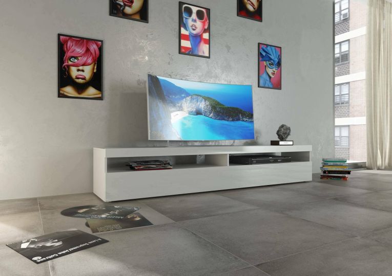 Porta TV bianco lucido 200x45x36h cm 2 ante - Akon