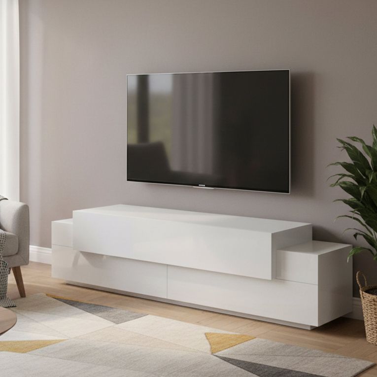 Porta TV bianco lucido 200x45x52h cm 3 ante - Arold