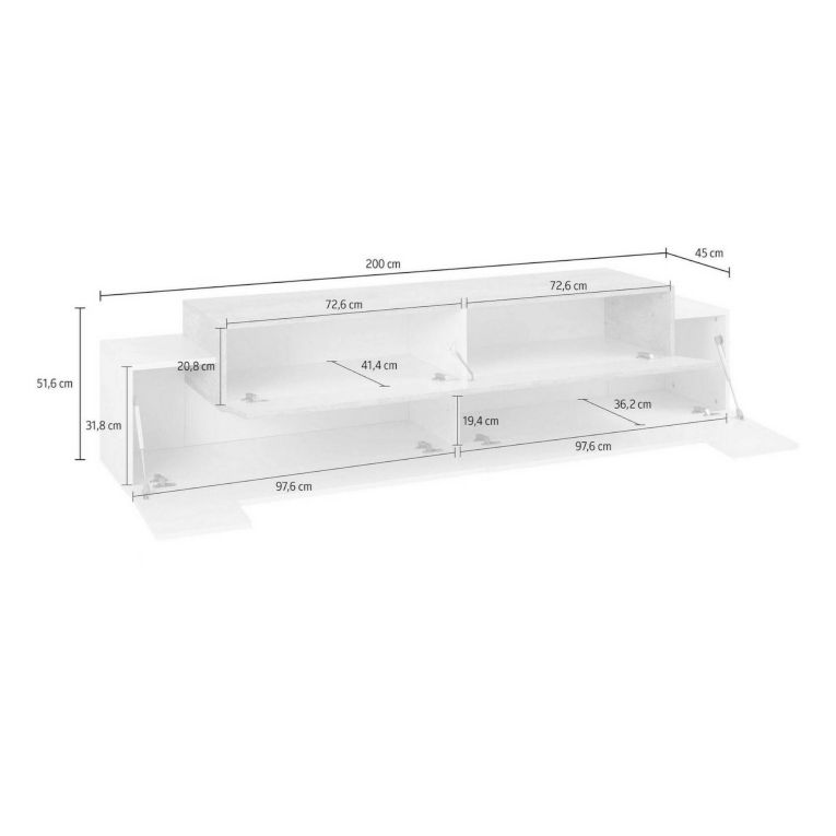 Porta TV bianco lucido 200x45x52h cm 3 ante - Arold