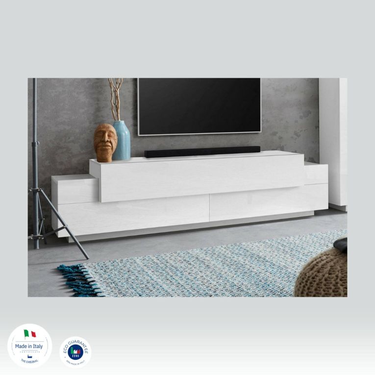 Porta TV bianco lucido 200x45x52h cm 3 ante - Arold