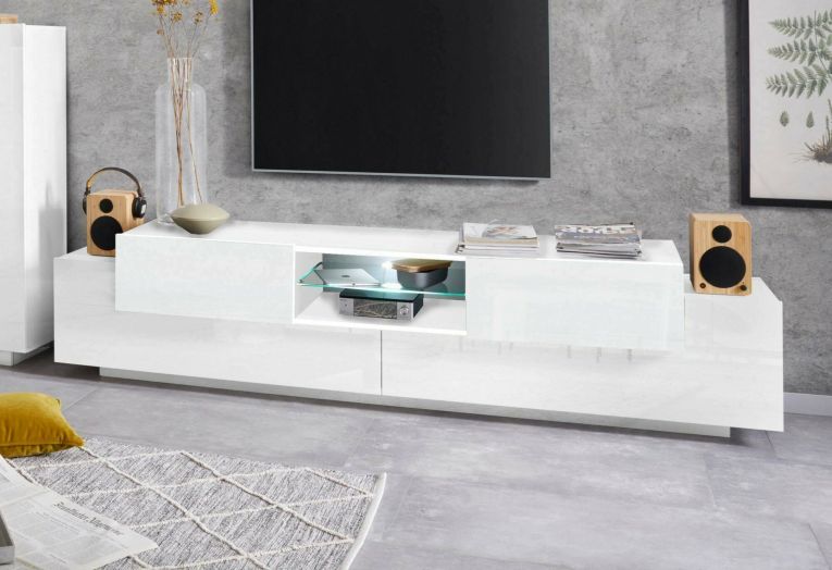 Porta TV bianco lucido 220x40x51h cm 4 ante - Amato