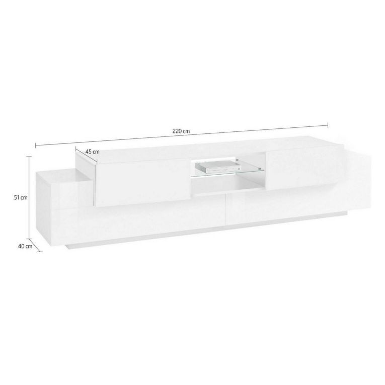 Porta TV bianco lucido 220x40x51h cm 4 ante - Amato