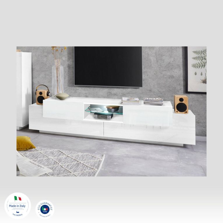 Porta TV bianco lucido 220x40x51h cm 4 ante - Amato