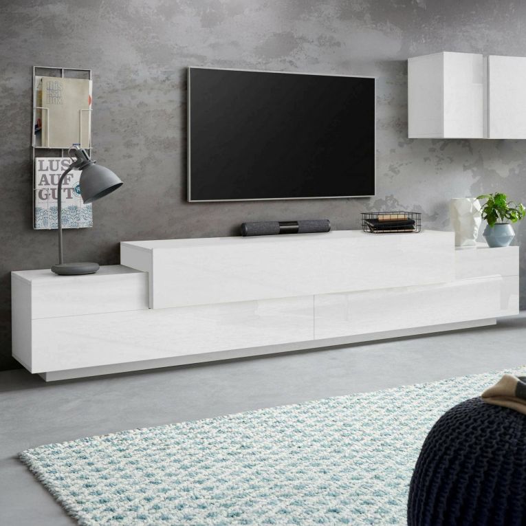 Porta TV bianco lucido 240x45x52h cm 3 ante - Tiche