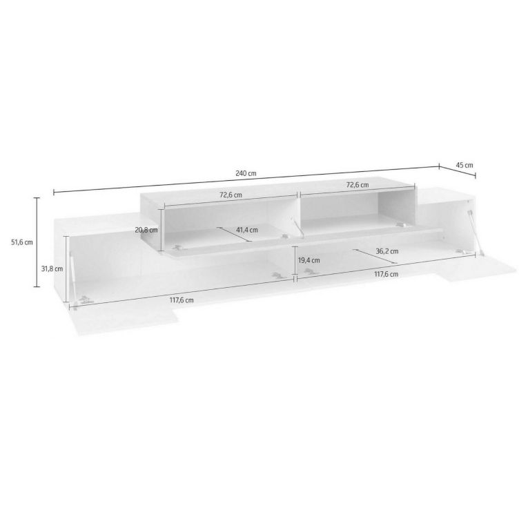 Porta TV bianco lucido 240x45x52h cm 3 ante - Tiche