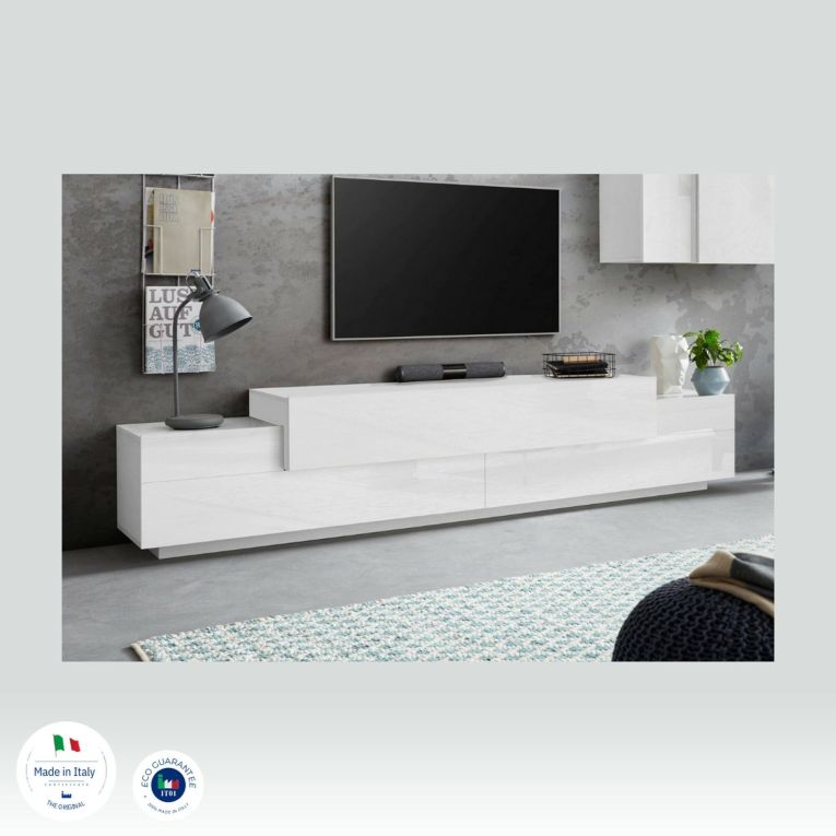 Porta TV bianco lucido 240x45x52h cm 3 ante - Tiche