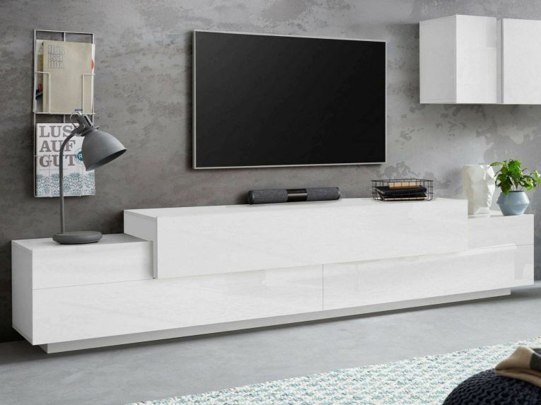 Porta TV bianco lucido 240x45x52h cm 3 ante - Tiche