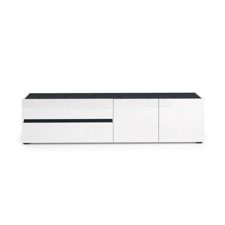 Porta TV bianco lucido e antracite 180x47x42h cm 2 ante e 2 cassetti - Basico