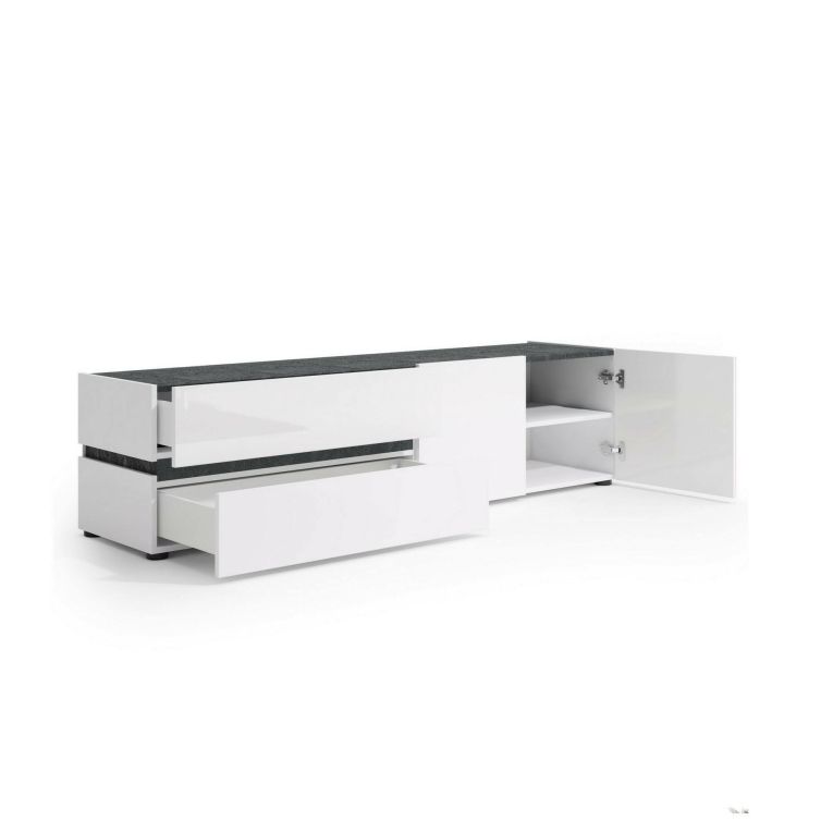 Porta TV bianco lucido e antracite 180x47x42h cm 2 ante e 2 cassetti - Basico