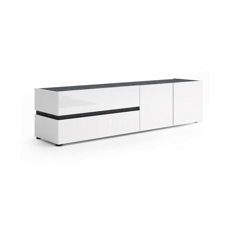 Porta TV bianco lucido e antracite 180x47x42h cm 2 ante e 2 cassetti - Basico