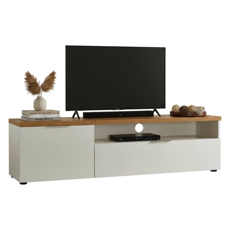 Porta TV bianco lucido e rovere 180x48x43h cm in legno - Manama